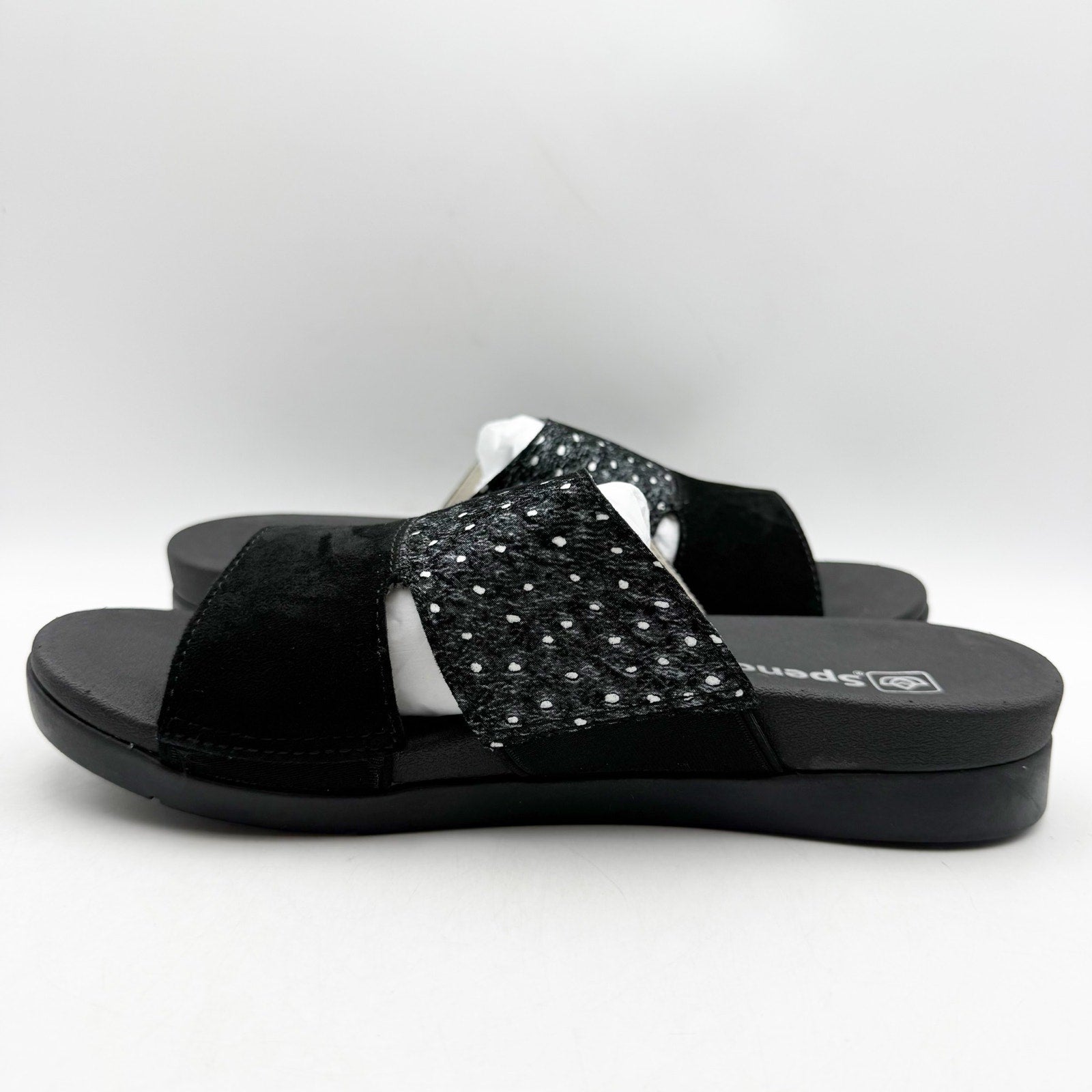 Spenco Womens Dawn Slide Sandals US 8 Wide EU 38.5 Black Suede NIB
