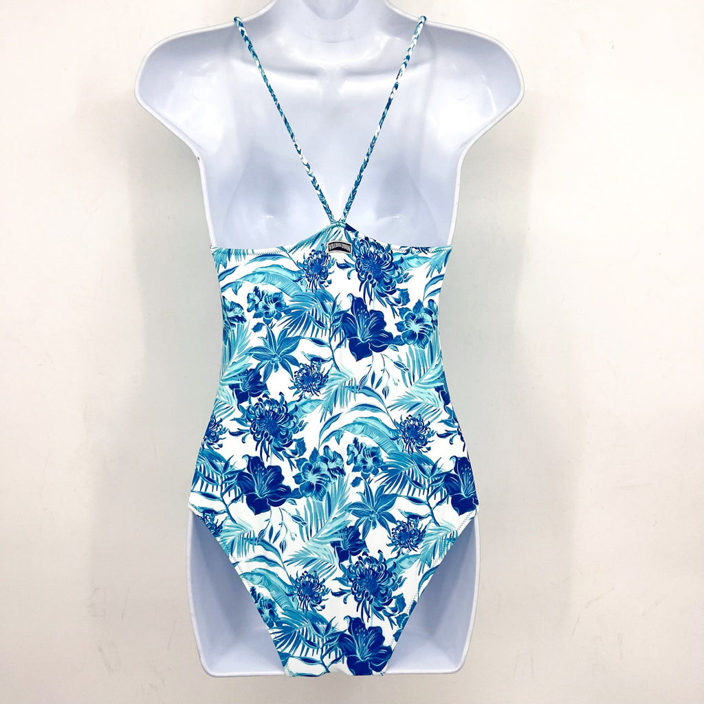 VILEBREQUIN Girl's Tahiti Flowers One Piece Swimsuit 14 ANS White Blue Print NWT