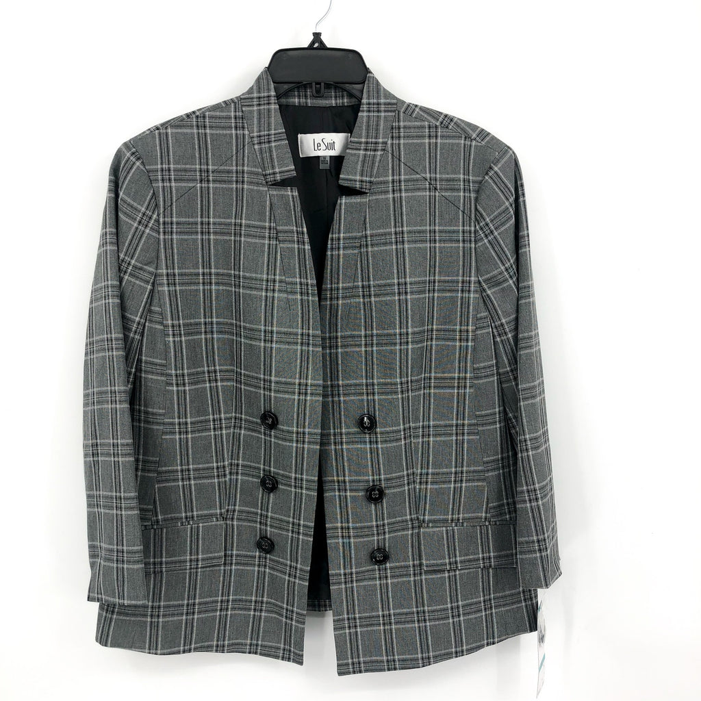 LE SUIT Womens Windowpane Plaid Suit Jacket SIZE 16 Grey Black Button Blazer NWT