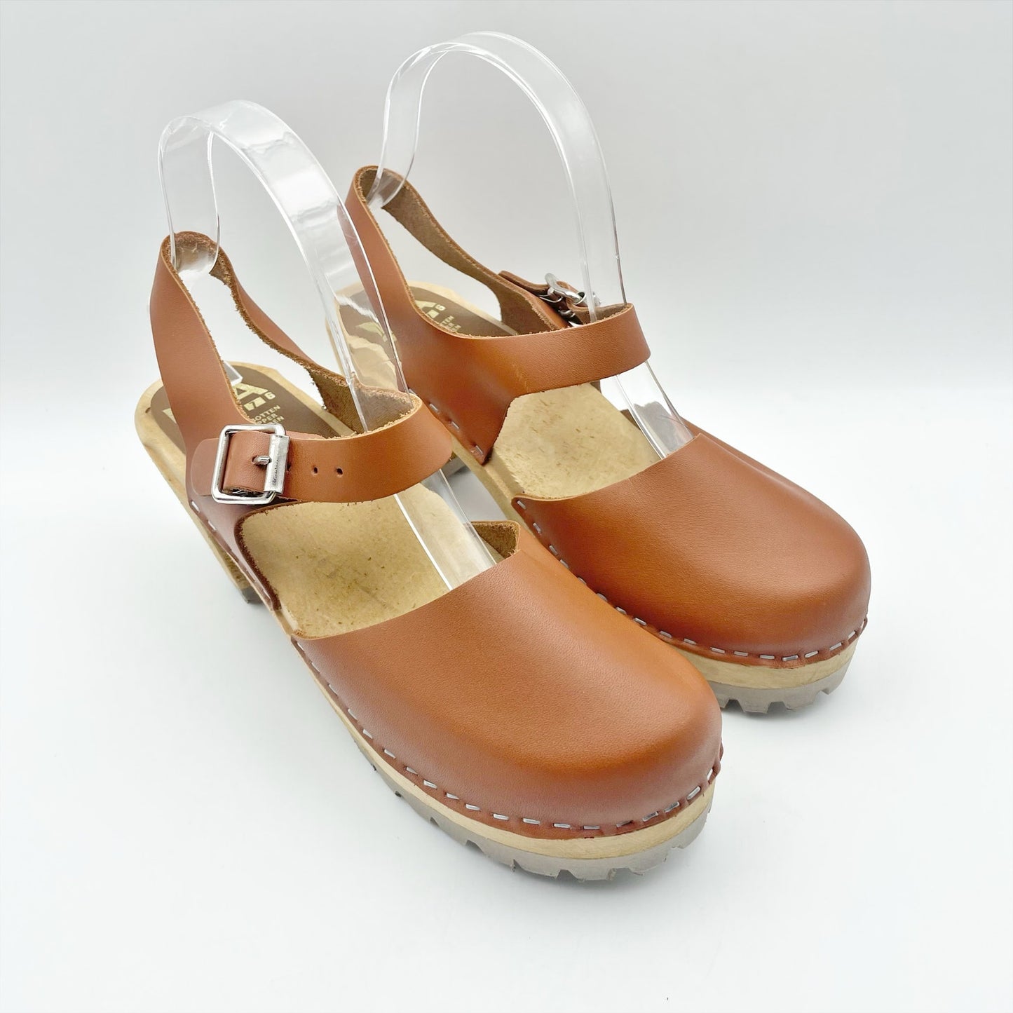 MIA Womens Abba Leather Clogs EU 38 US 8 M Brown Wooden Heel NWOB