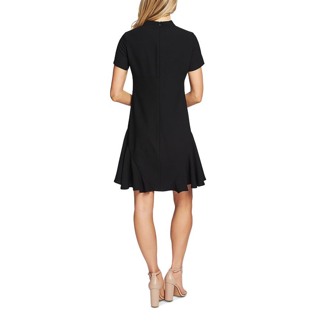 CECE Ruffled Bow Neck Mini Dress Size 10 Black Short Sleeve Fit & Flare NWT