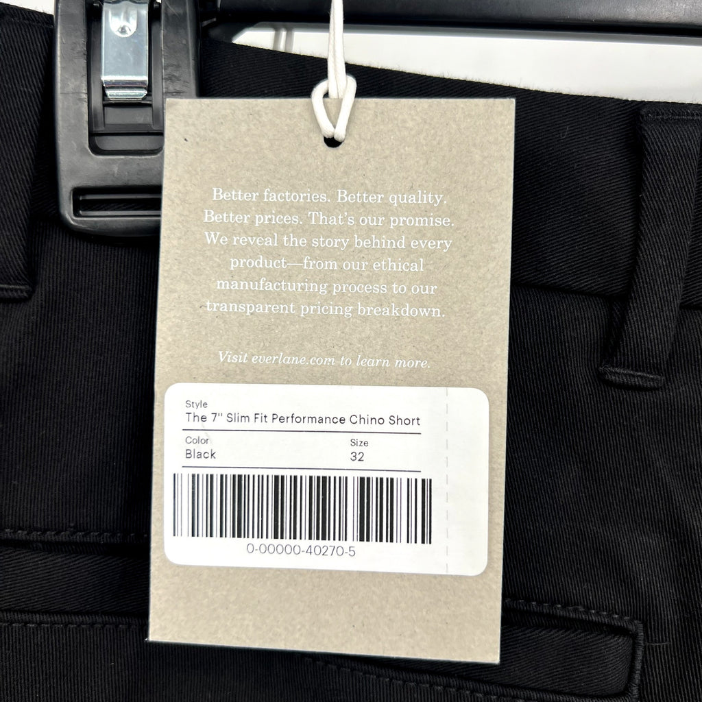 EVERLANE Men's The 7" Performance Chino Shorts Size 32 Black NWT