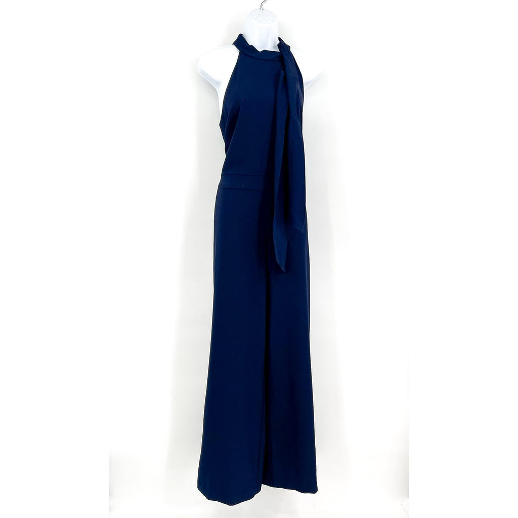 VINCE CAMUTO Signature Crepe Bow Jumpsuit Size 16 Navy Blue Halter Neck NWT