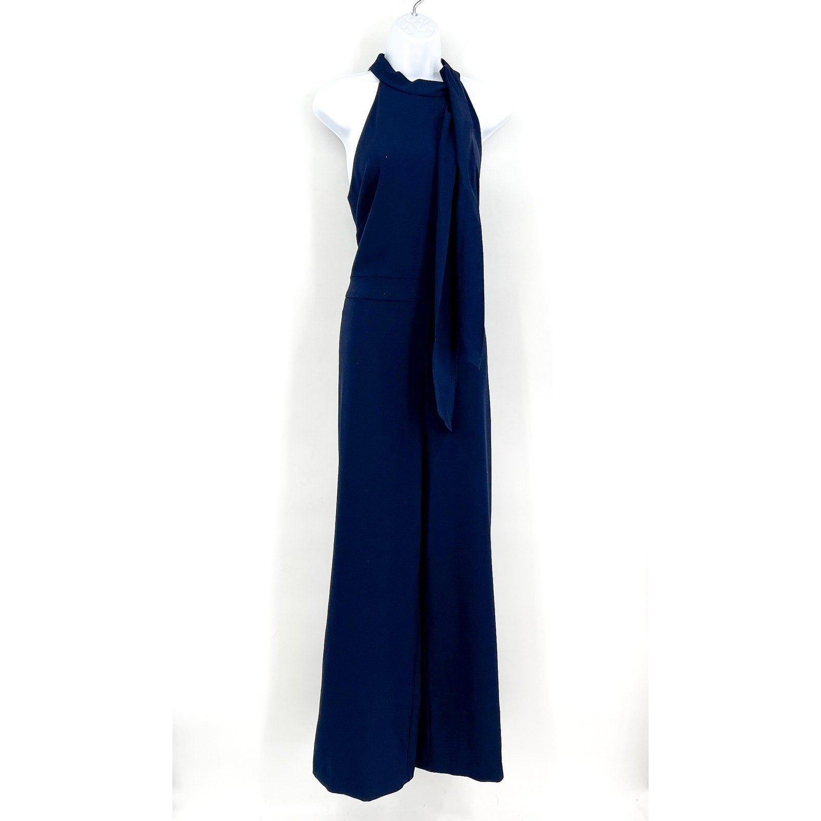 VINCE CAMUTO Signature Crepe Bow Jumpsuit Size 16 Navy Blue Halter Neck NWT