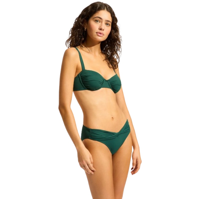 SEAFOLLY Women's Twist Band Hipster Bikini Bottom Size 6 Evergreen NWT