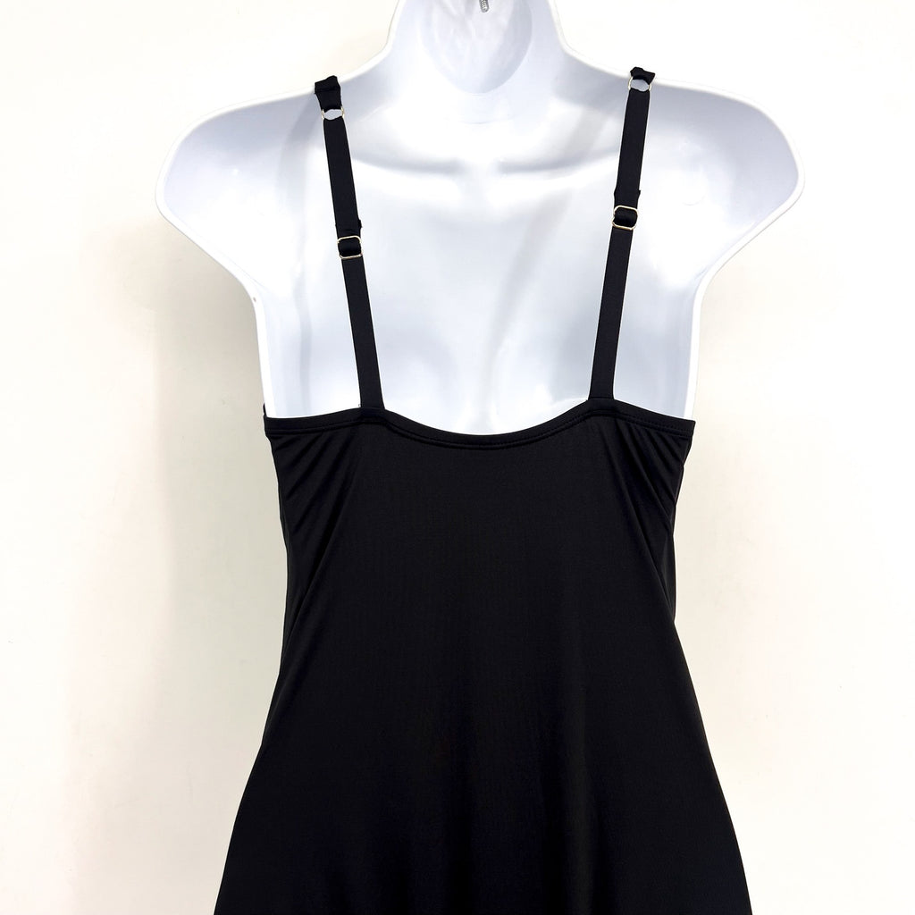 TOMMY BAHAMA Pearl V-Neck One Piece Swimsuit Size 6 Black Solid Cross Front NWT