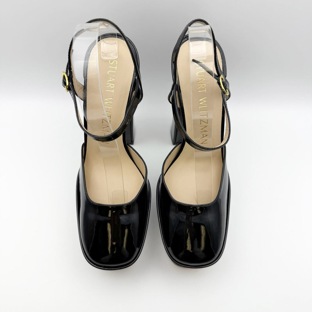 Stuart Weitzman Womens Skyhigh 145 Ankle Strap Pump US 9.5 Black Leather NWOB