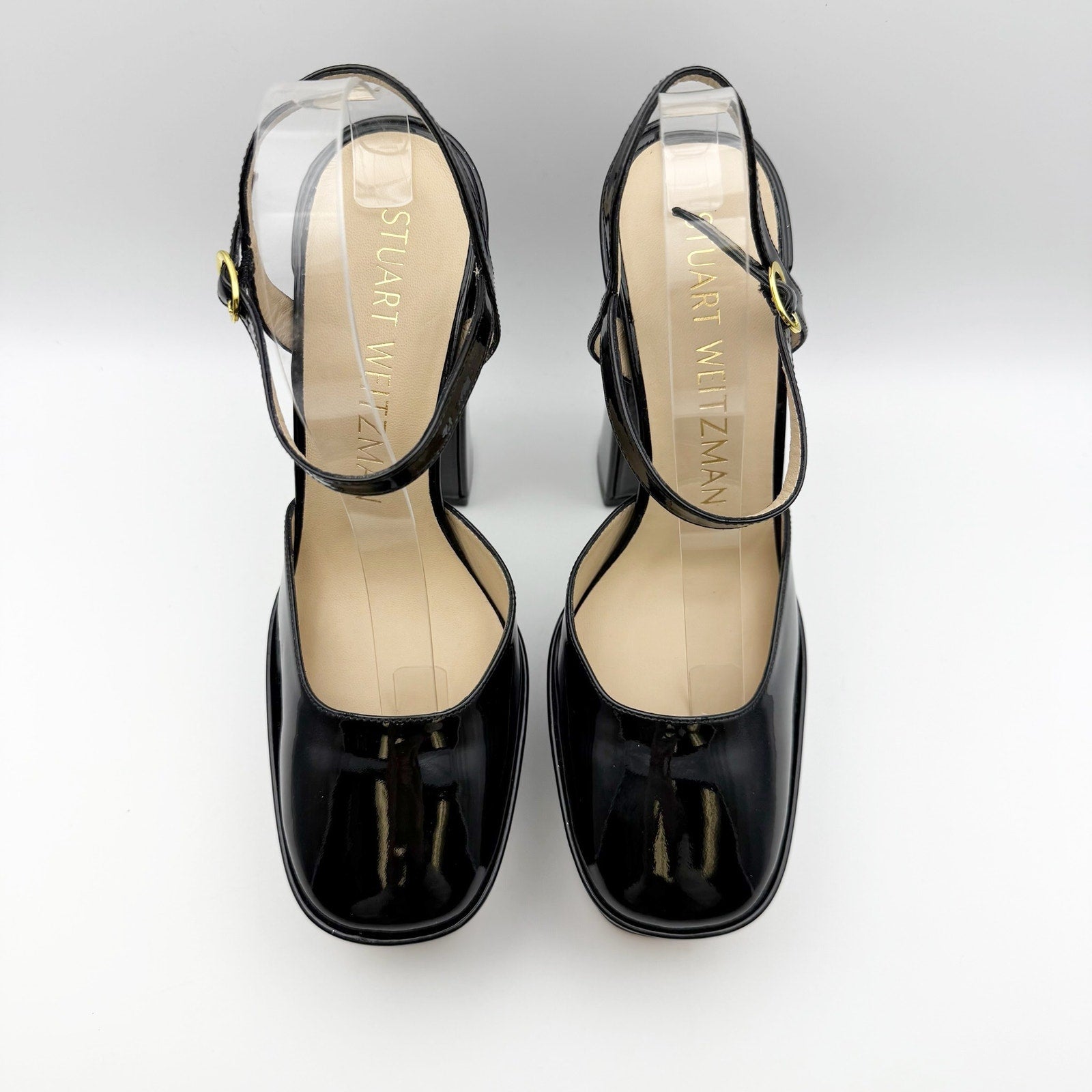 Stuart Weitzman Womens Skyhigh 145 Ankle Strap Pump US 9.5 Black Leather NWOB