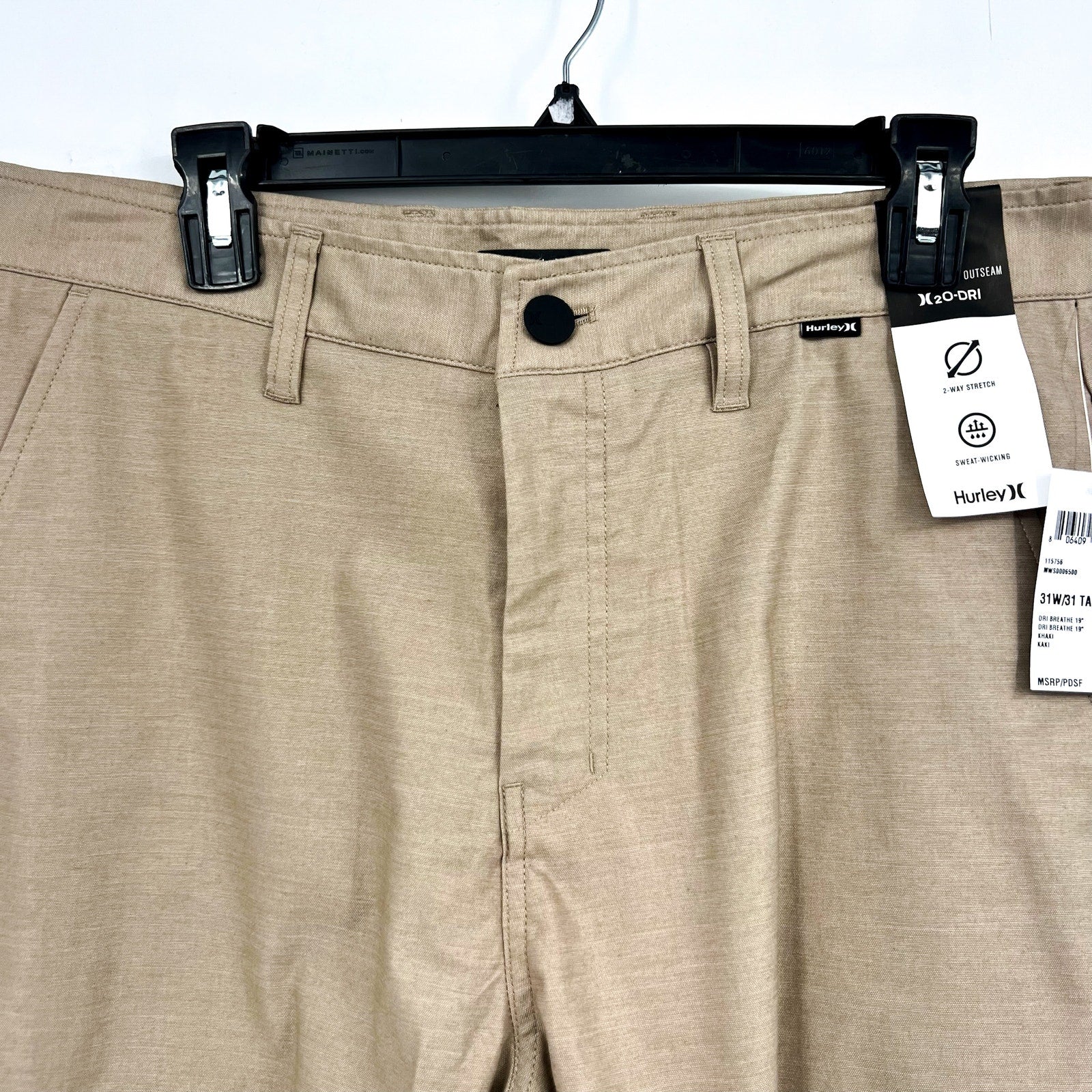 HURLEY Men's H2O-Dri Breathe Walk Shorts Size 31 Khaki Flat Front NWT