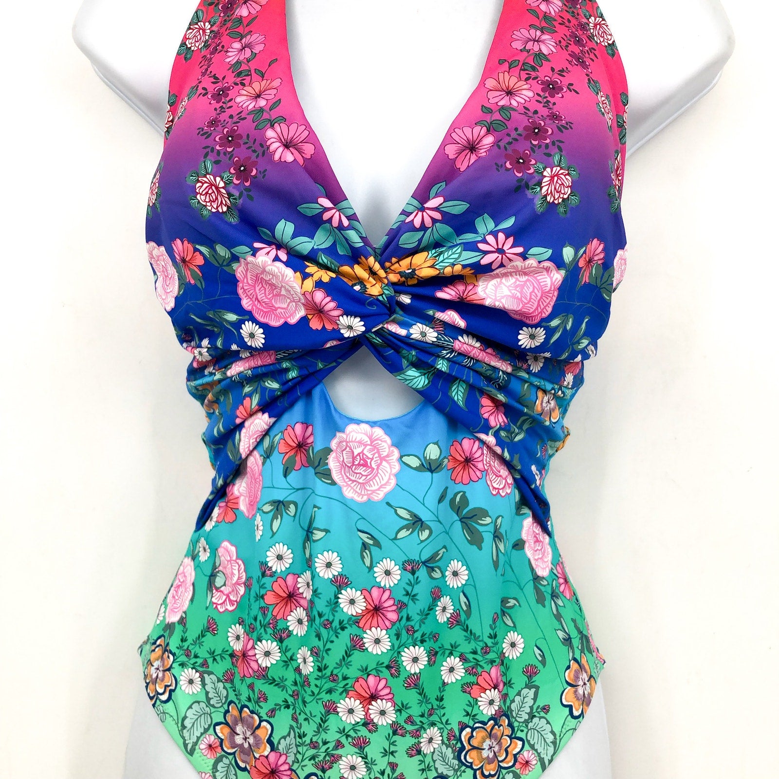 JOHNNY WAS Women's Rainbow One Piece Swimsuit Small Twist Keyhole Floral NWT