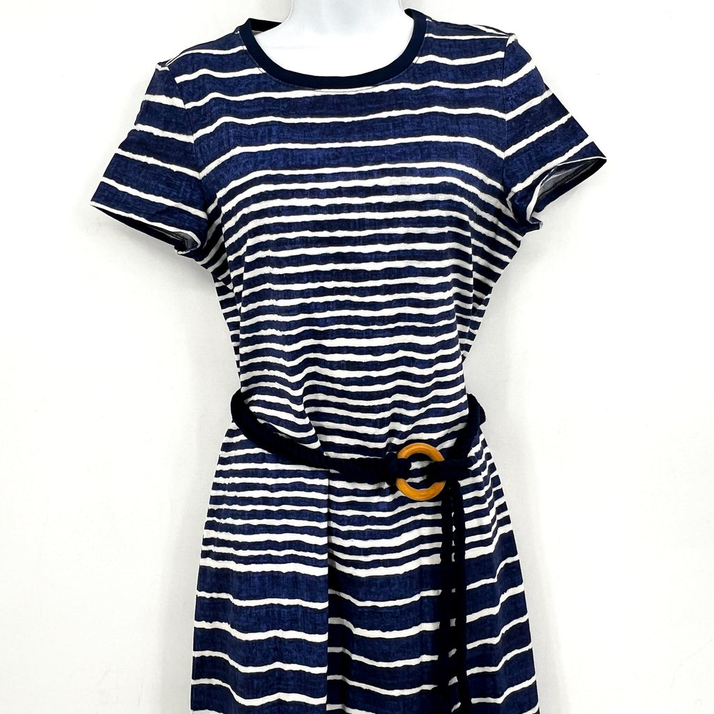 TOMMY BAHAMA Coastal Chalet Midi Dress Small Blue White Stripe Belt Knit NWT