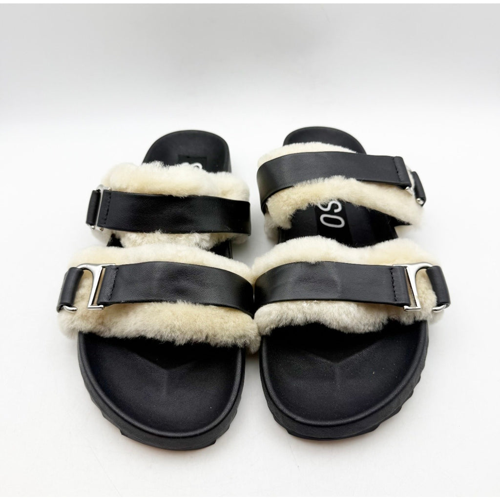 Senso Womens Dalley Slide Sandals EU 41 US 11 M Black Leather Shearling NWOB