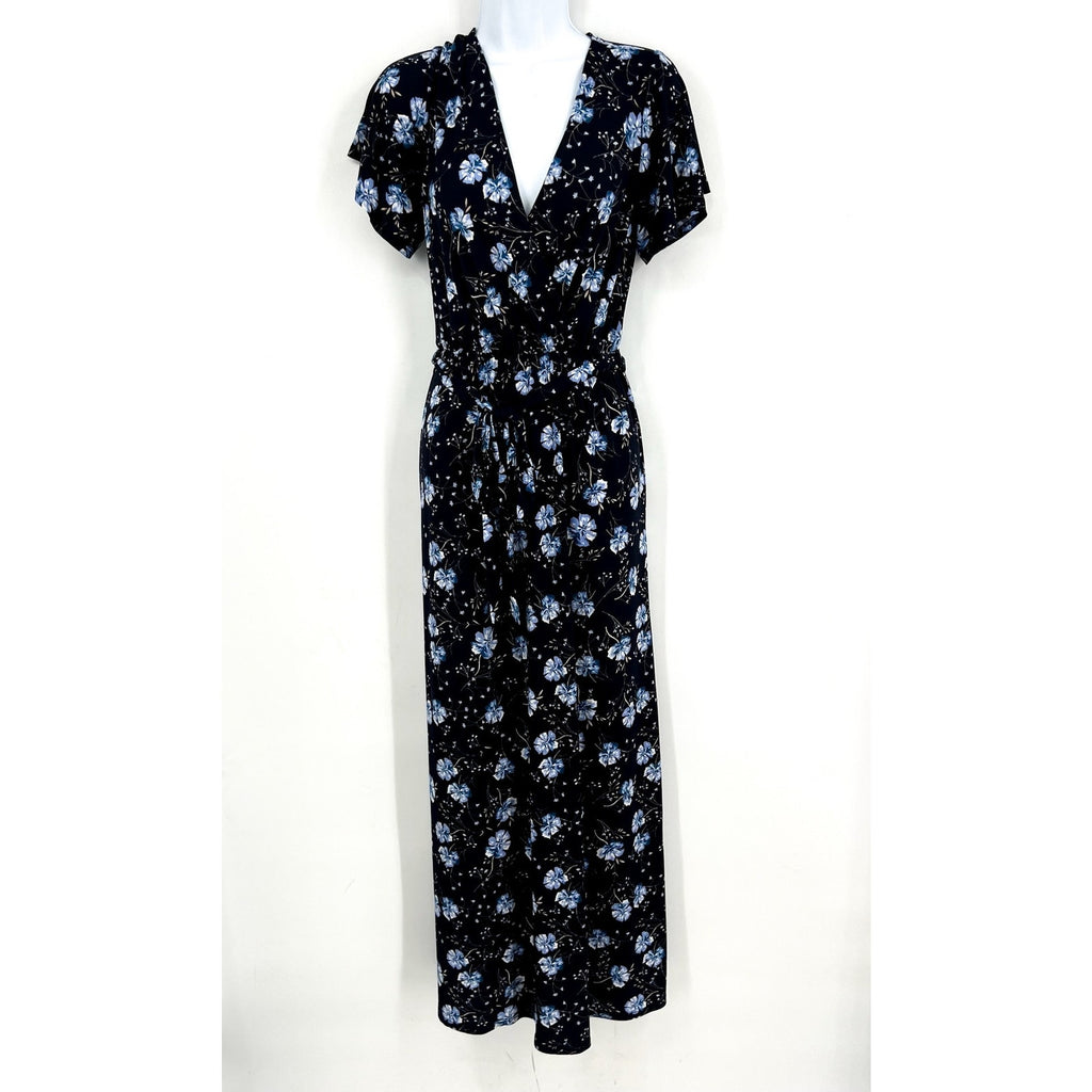 KAILEIGH Aurelle Maxi Dress Small Navy Blue Floral Side Slit STITCH FIX NWOT