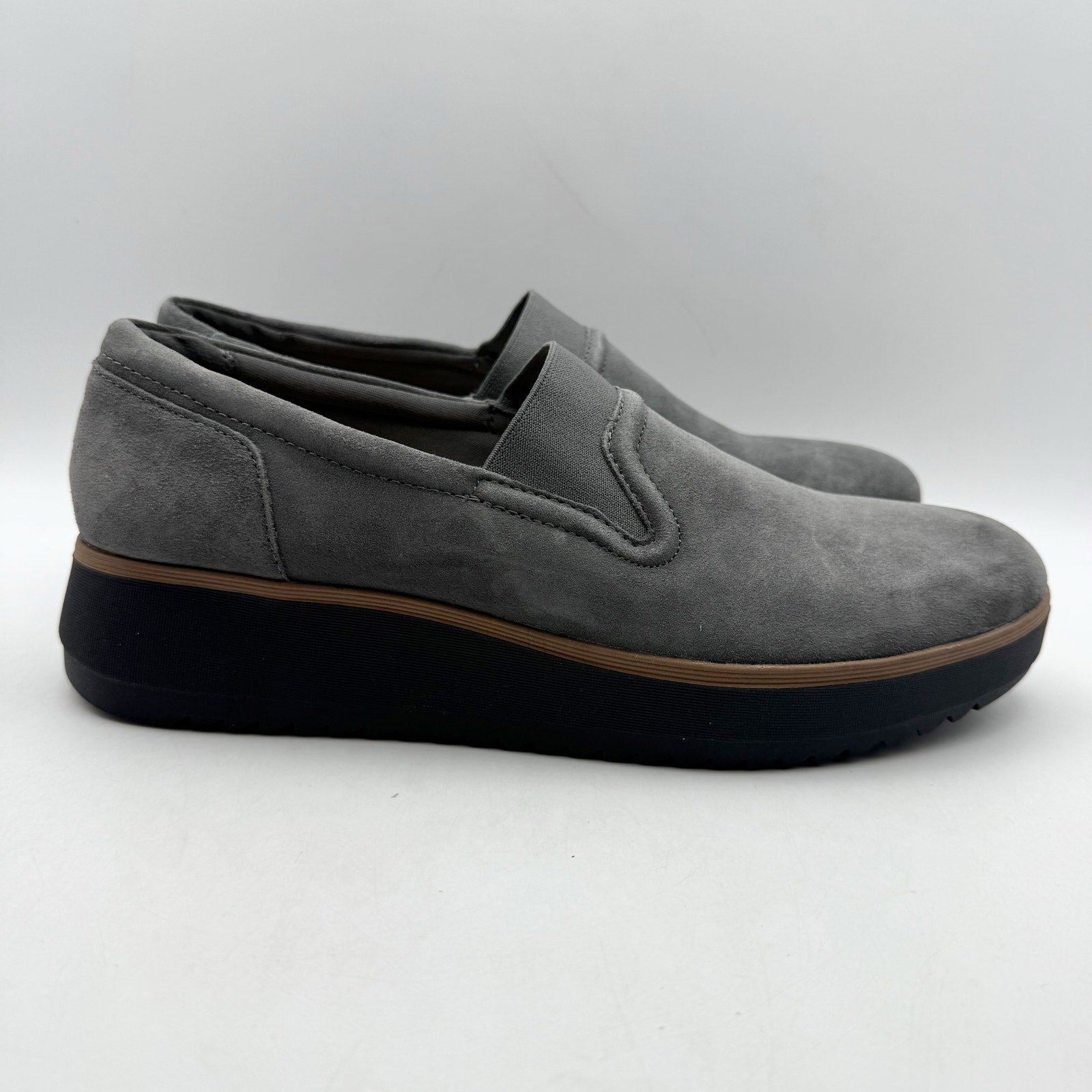 Clarks Womens Zylah Sky Platform Loafers US 11 M EU 42.5 Grey Suede NWOB