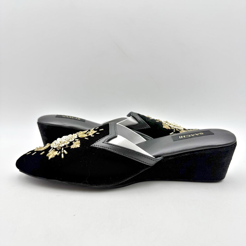 Saachi Womens Sequined Floral Slide Mules US 8 Black Velvet NWOB