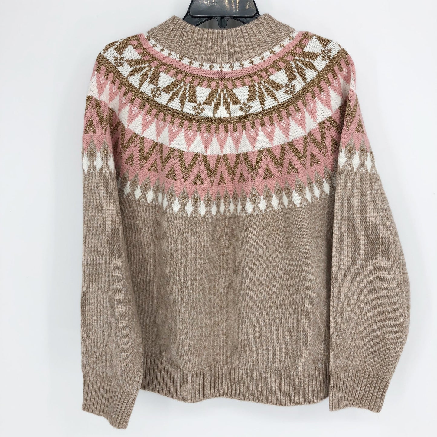 TOMMY HILFIGER Womens Pullover Sweater 1X Tan Pink Knit Metallic Fairisle NWT