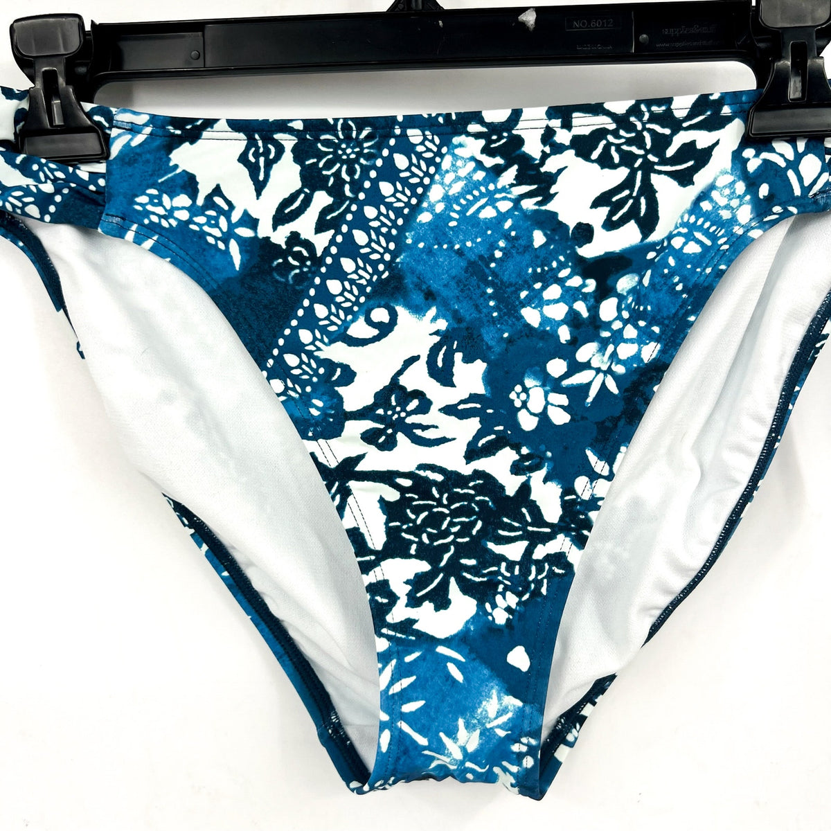 LAUREN RALPH LAUREN Patchwork Hipster Bikini Bottom Size 10 Blue Shirred NWT