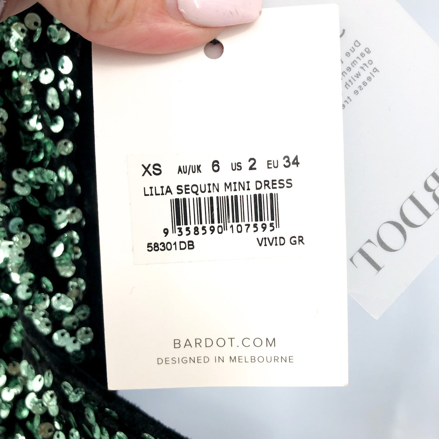 BARDOT Women's Lilia Sequin Mini Dress XS US 2 Vivid Green Long Sleeve NWT