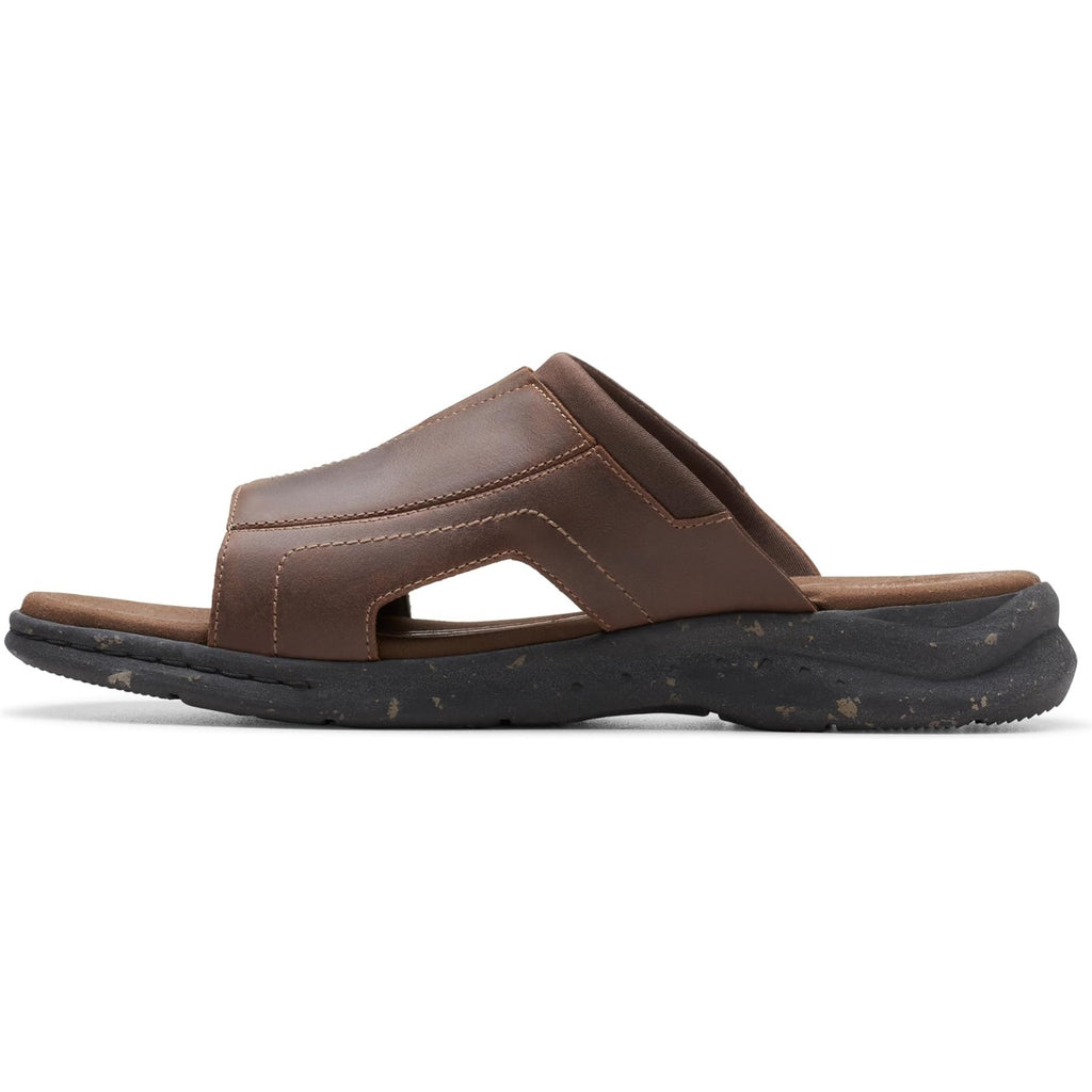 Clarks Mens Walkford Band Sandals US 7 Dark Brown Beeswax Leather Slip On NIB