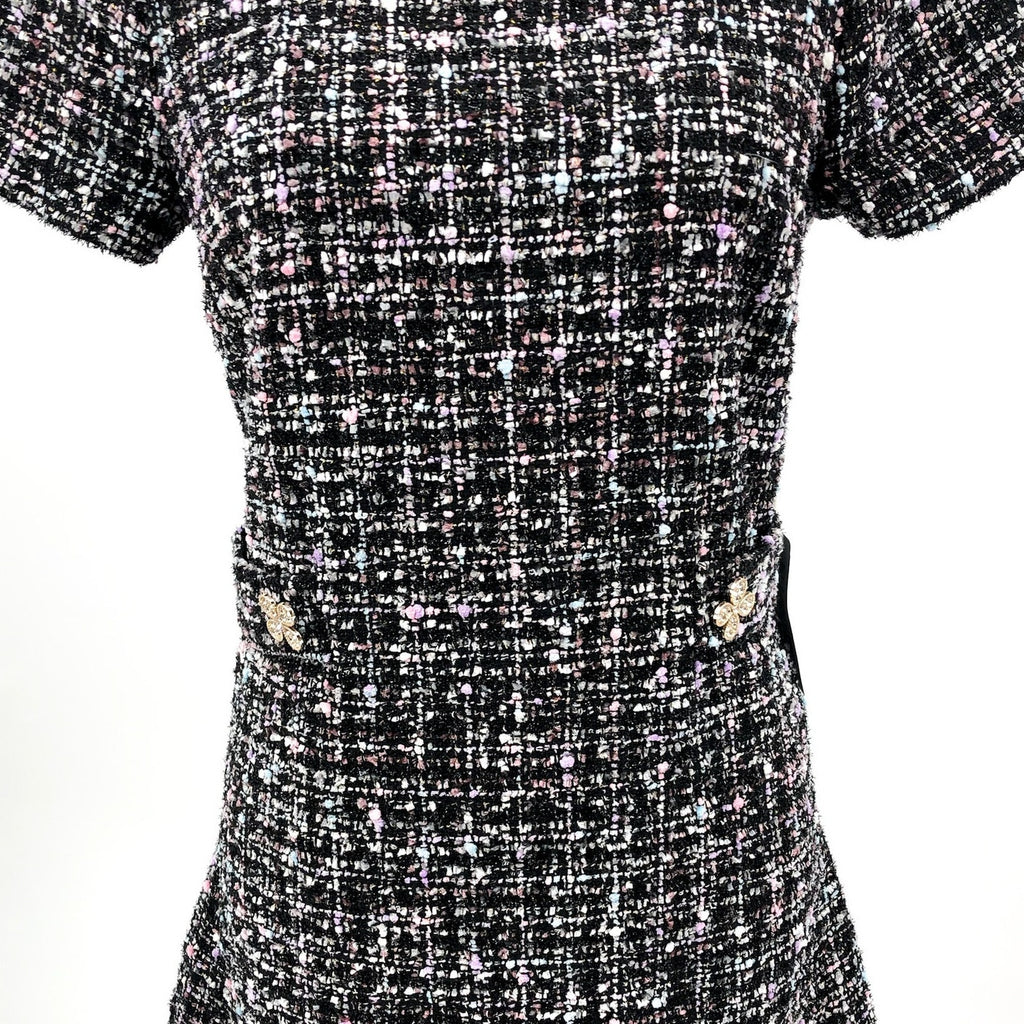 ELIZA J Women's Bouclé Fit & Flare Dress Size 6 Black Tweed Short Sleeve NWT