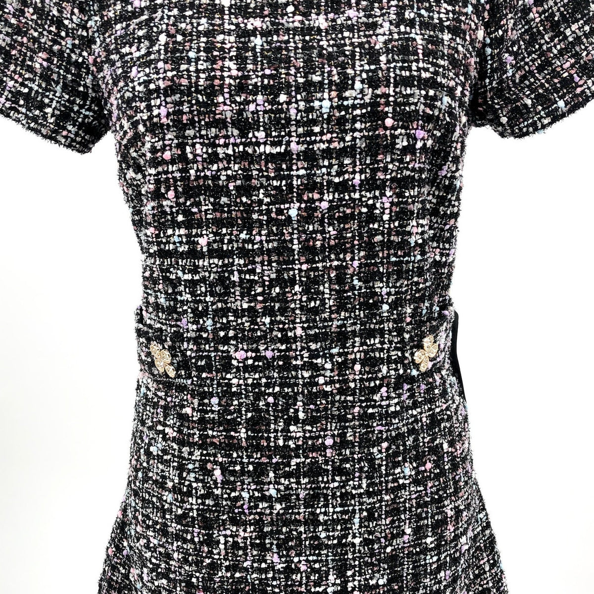 ELIZA J Women's Bouclé Fit & Flare Dress Size 6 Black Tweed Short Sleeve NWT