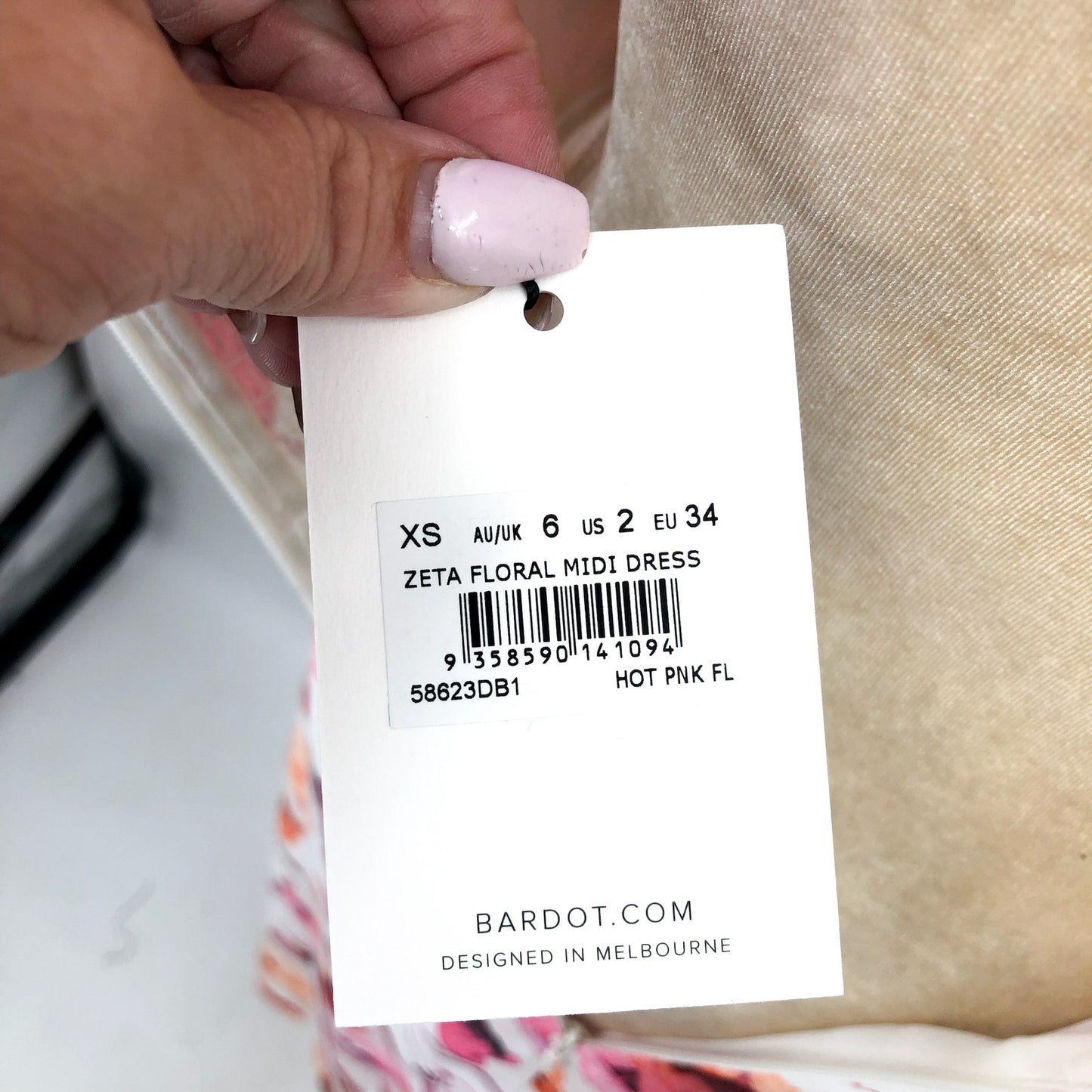 BARDOT Women's Zeta Midi Dress XS US 2 White Pink Floral Chiffon NWT