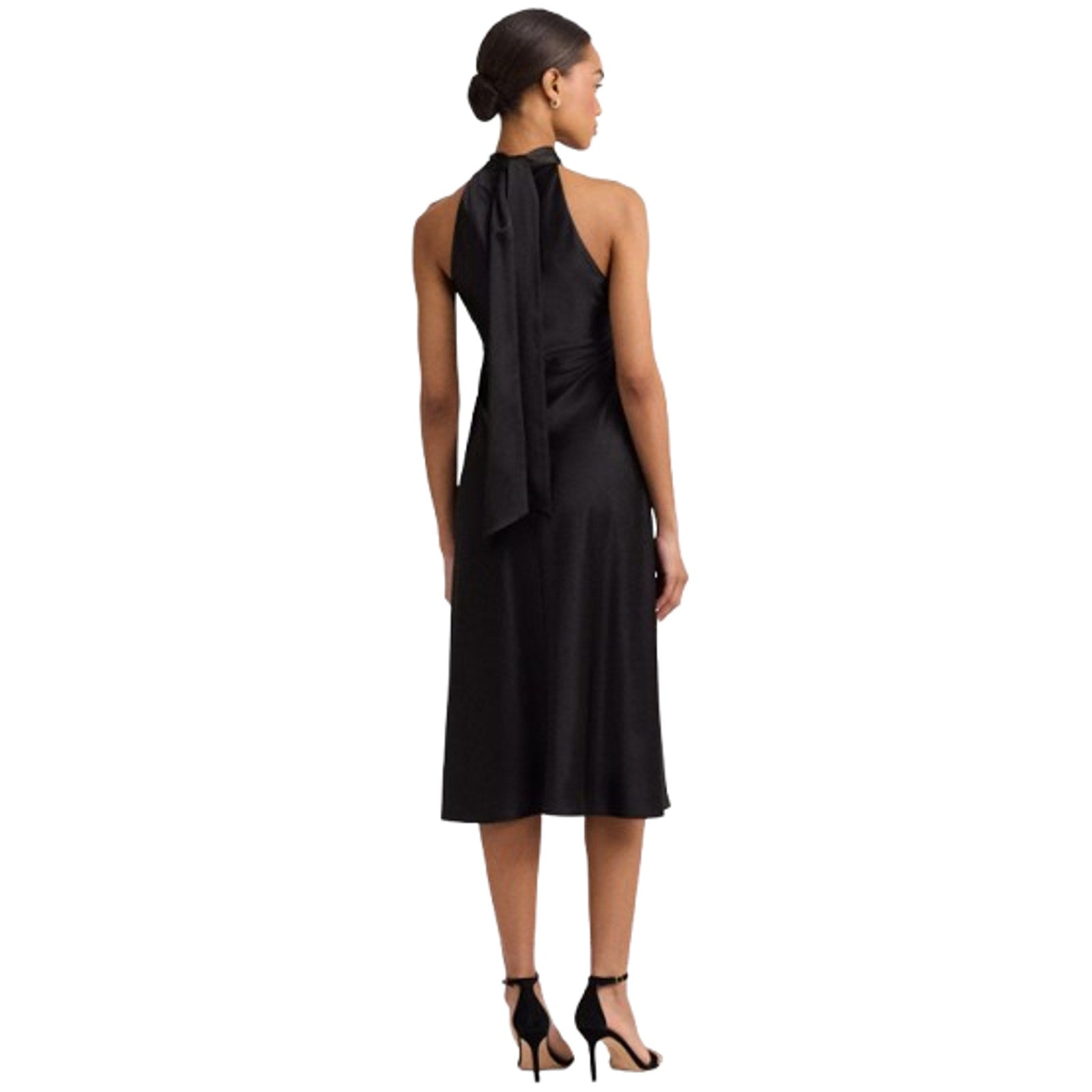 LAUREN RALPH LAUREN Satin Charmeuse Cocktail Dress Size 12 Black Halter NWT