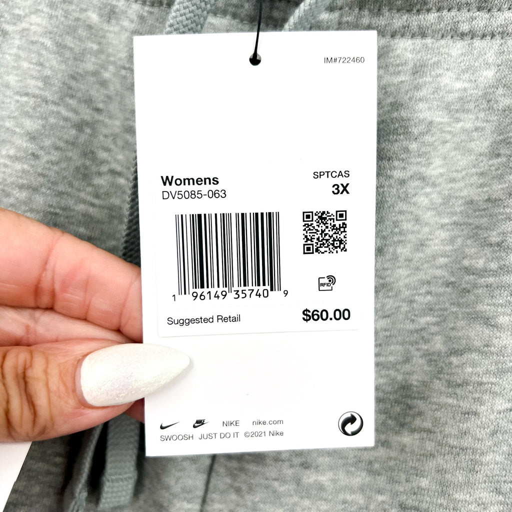 NIKE Womens Club Fleece Mid-Rise Jogger Pants 3X Grey White Sweatpants NWT