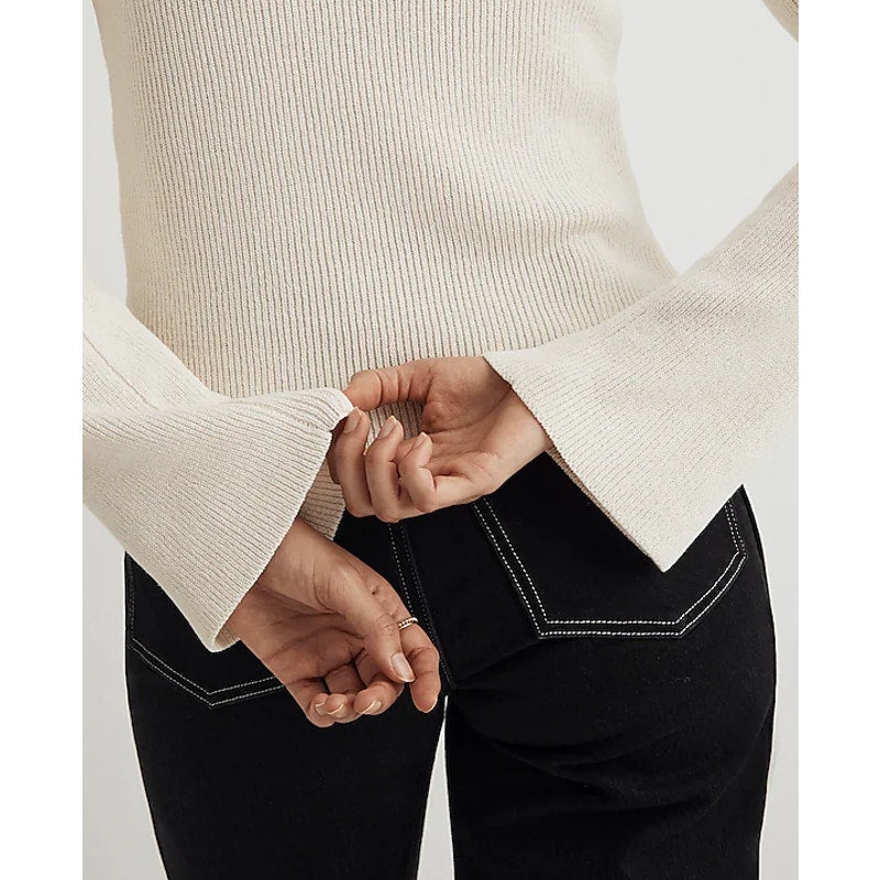 MADEWELL Womens Flared-Sleeve V-Neck Sweater Medium Antique Cream NO063 NWT