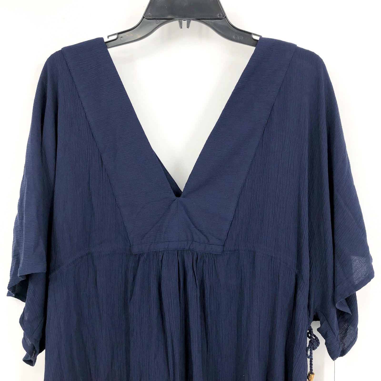 LAUREN BY RALPH LAUREN Womens Swim Cover Up Tunic Large Navy Blue Crinkle NWT