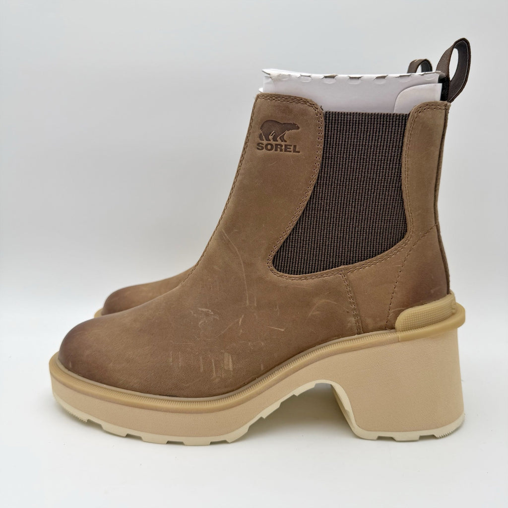 Sorel Womens Hi-Line Heel Chelsea Boots US 7.5 Taupe Tan Leather Waterproof NIB