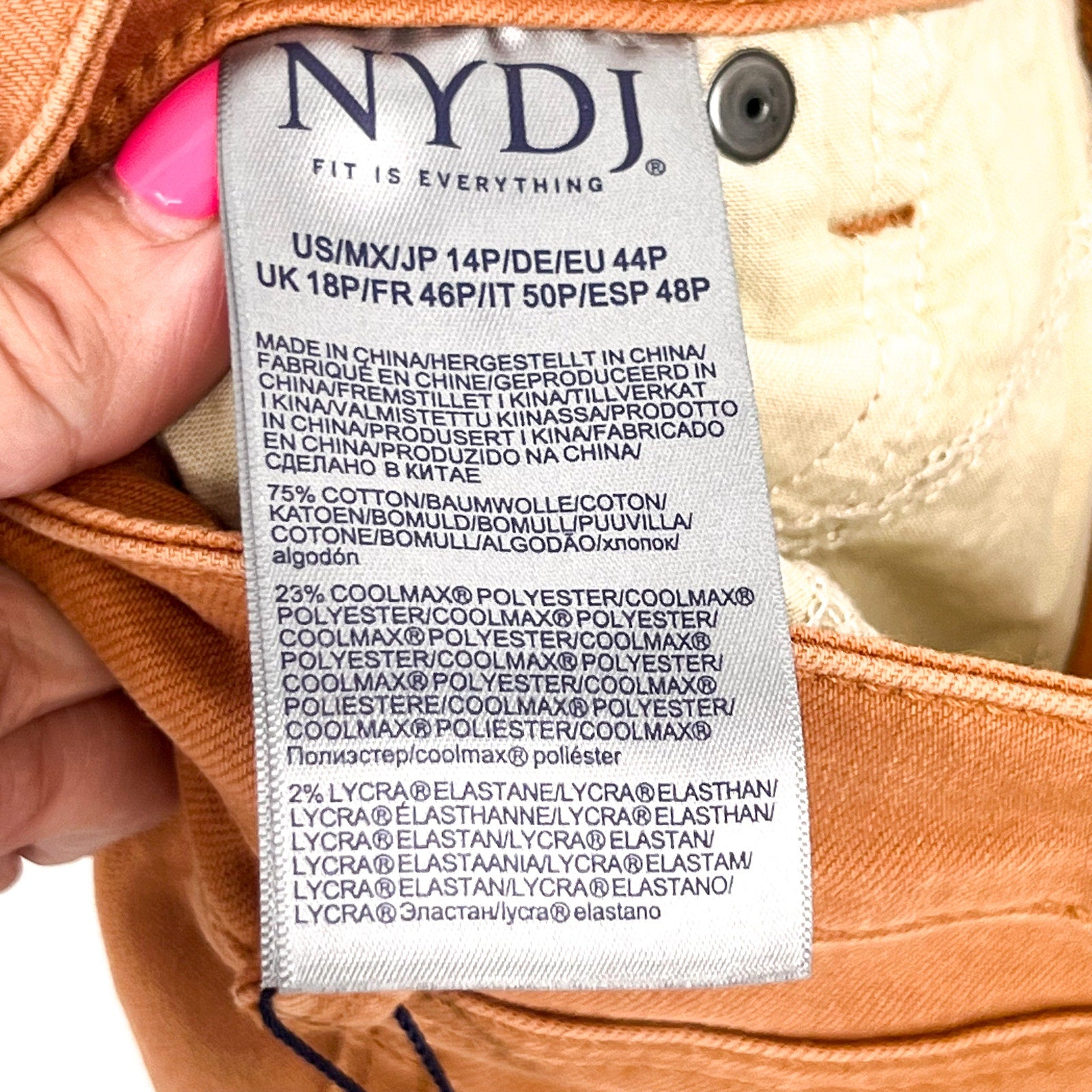 NYDJ Womens Margot Girlfriend Jeans Size 14 PETITE Rust Brown Straight Leg NWT