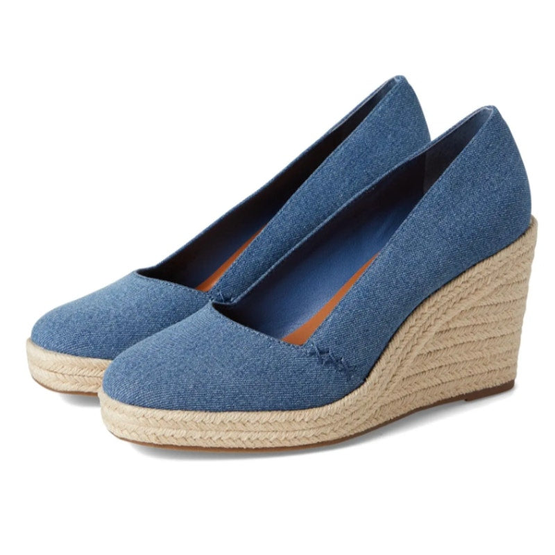 Lucky Brand Womens Imula Espadrille Wedge Heels Size 8.5 Blue Canvas NIB