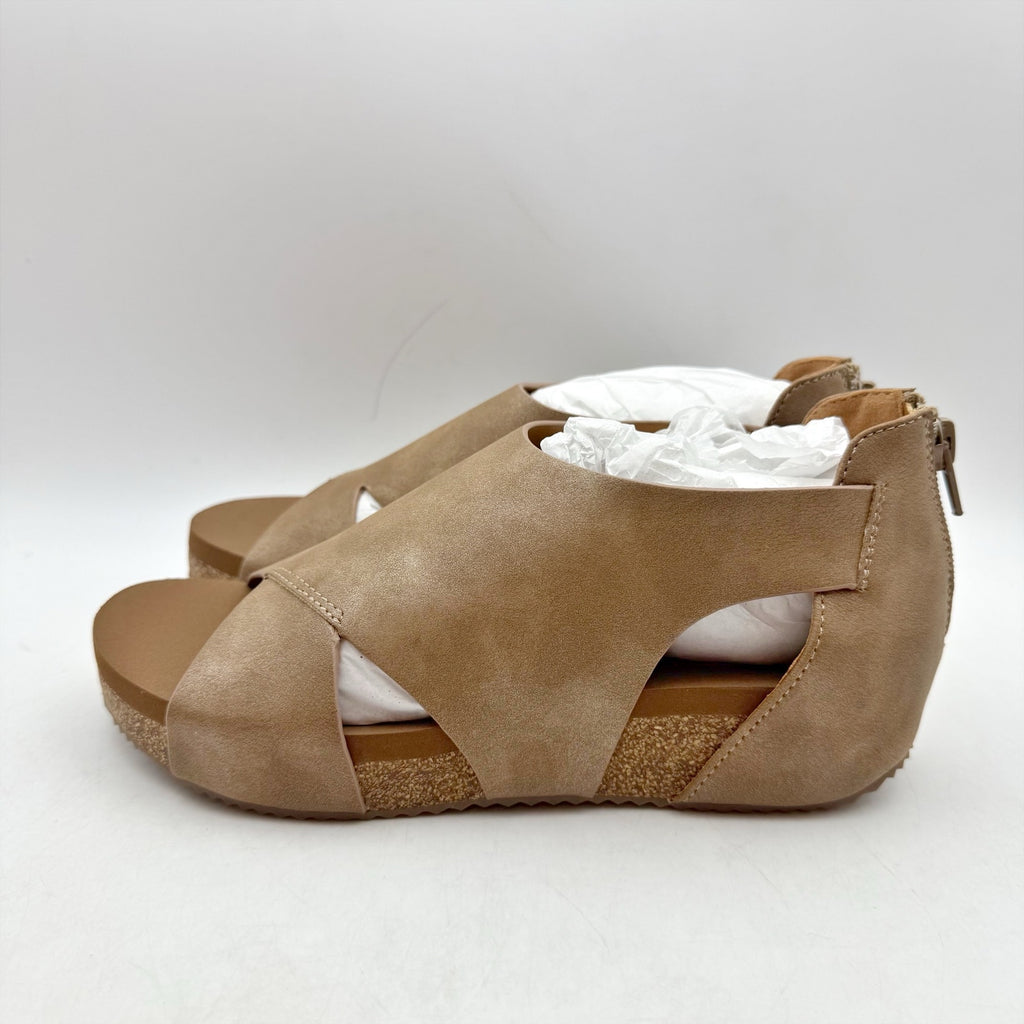 Volatile Womens Barstow Cork Wedge Sandals Size 6 Brown Tan PeeptoeNIB