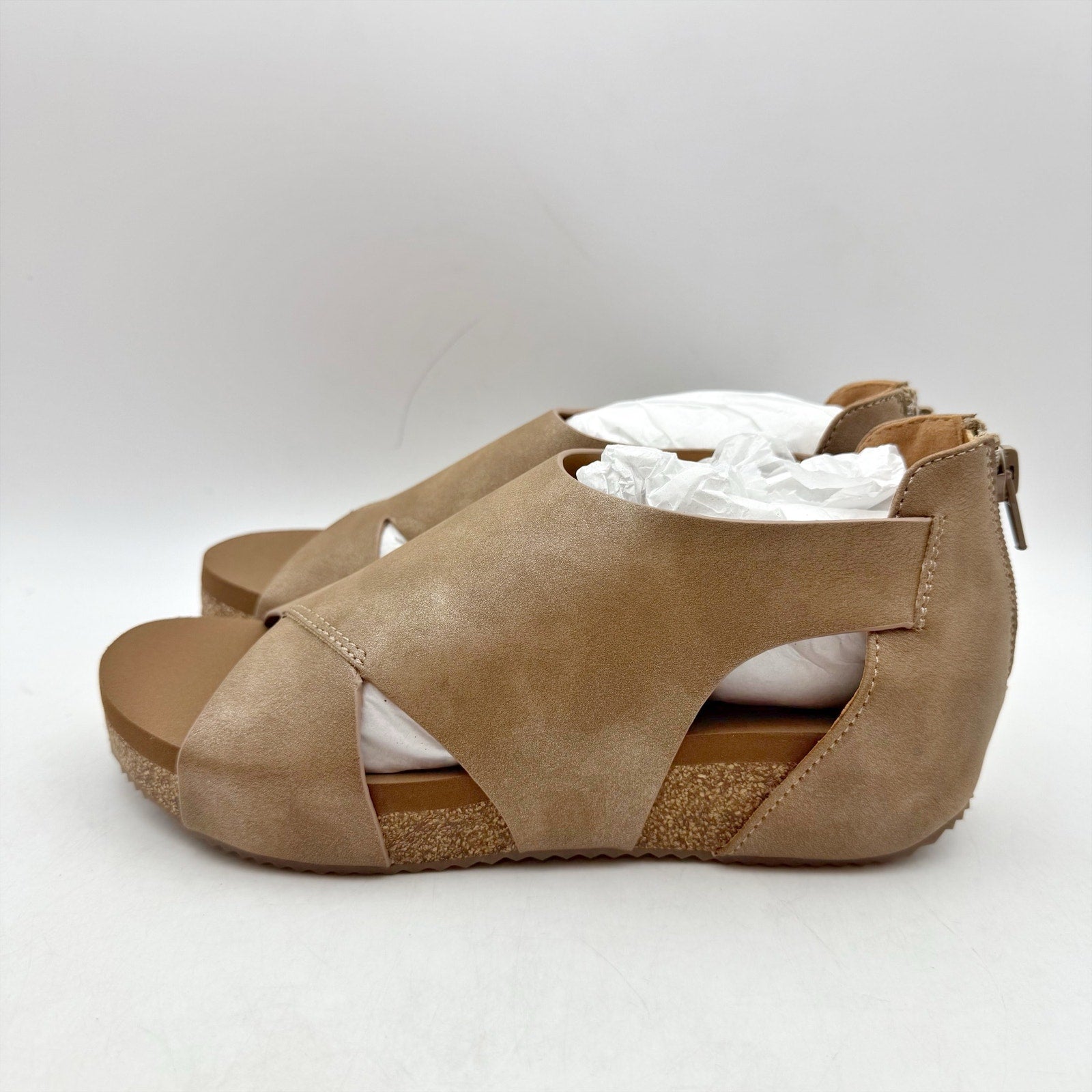 Volatile Womens Barstow Cork Wedge Sandals Size 6 Brown Tan PeeptoeNIB