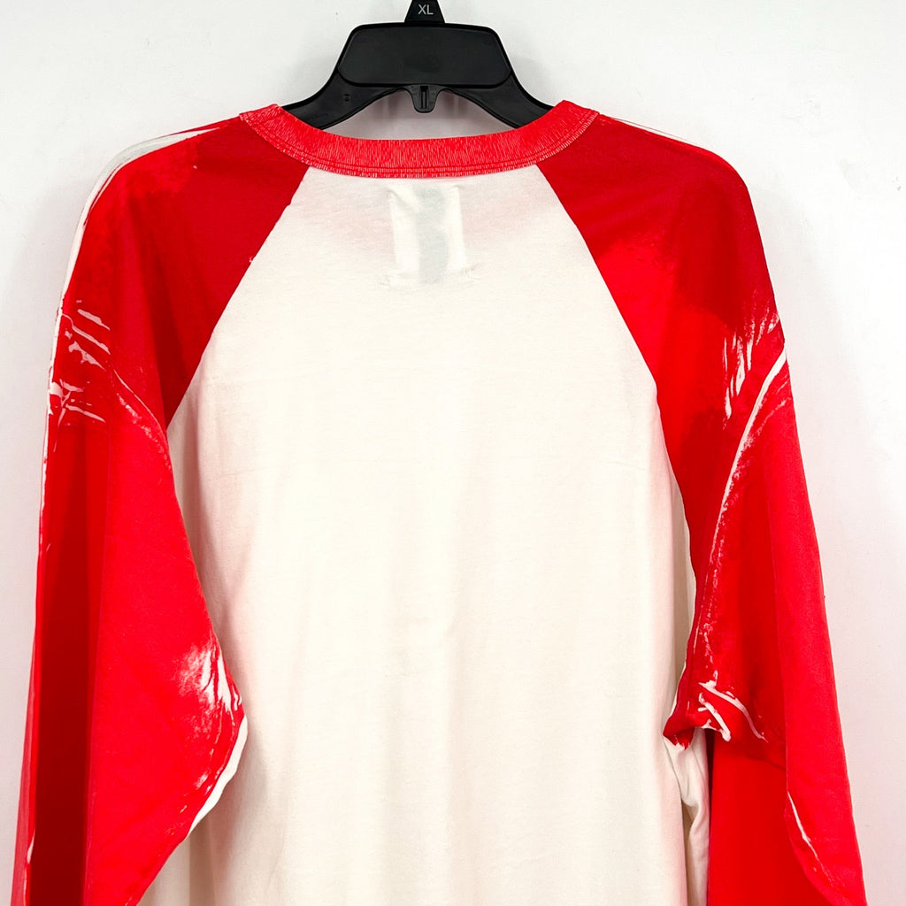 BTFL Men's Crewneck Baseball T-Shirt Medium White Red Vinyl Sleeves NWOT