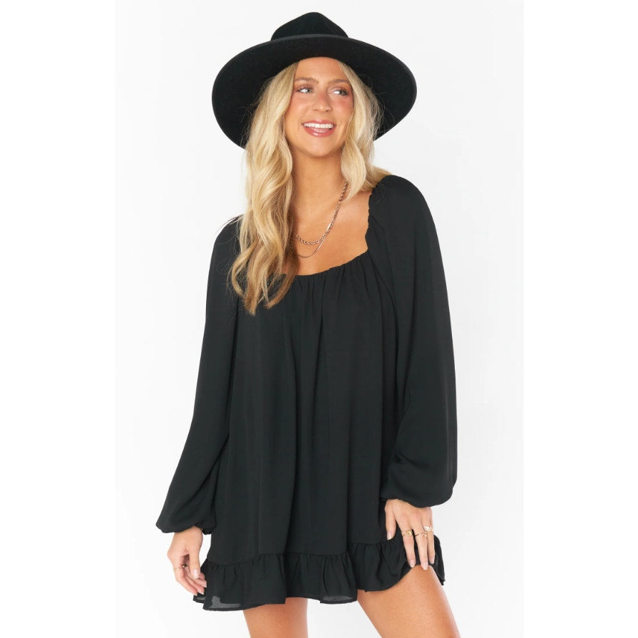 SHOW ME YOUR MUMU Women's Briar Mini Dress Small Black Ruffle Long Sleeve NWT