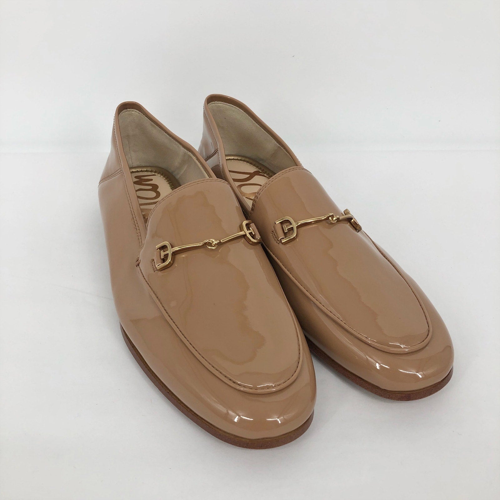 SAM EDELMAN Womens Loraine Loafers Size 7.5 Wide Beige Patent Leather NIB