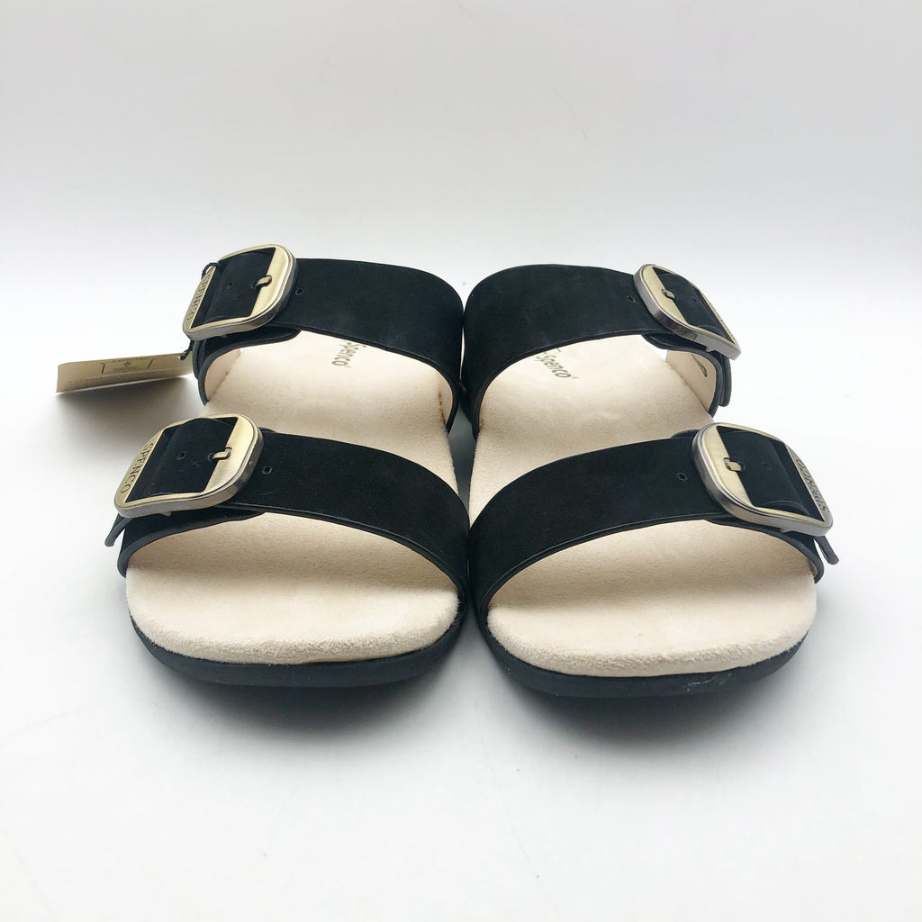 Spenco Womens Vista Slip On Sandals US 7.5 WIDE Black Leather Arch Support NIB