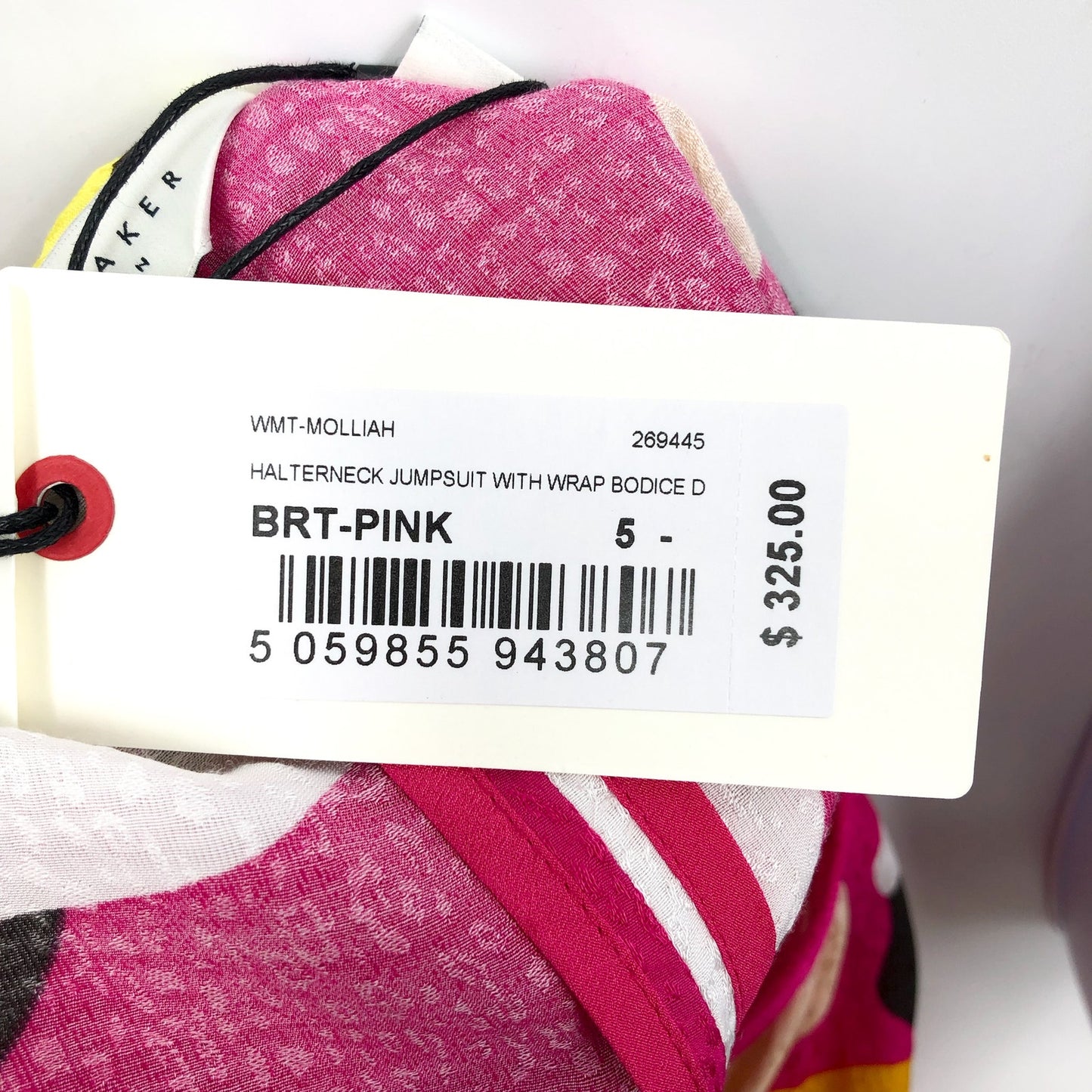 TED BAKER Molliah Halterneck Jumpsuit Size 5 US 12 Bright Pink Wrap Bodice