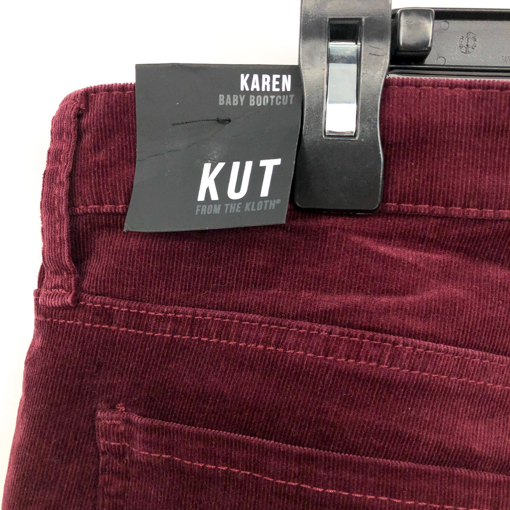 KUT FROM THE KLOTH Women's Karen Baby Boot Jeans Size 12 Red Wine Corduroy NWT