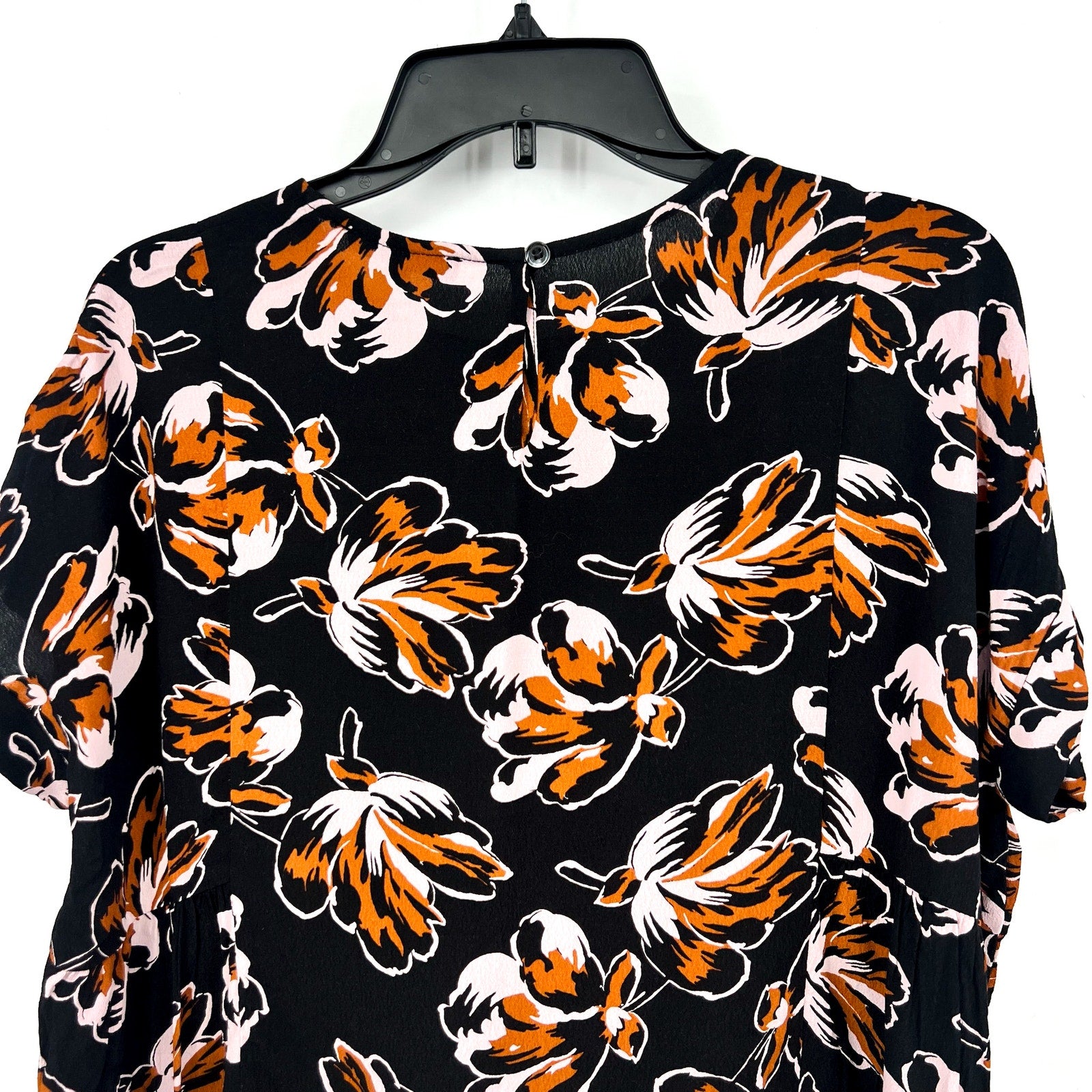 MADEWELL Womens Shirred Top Small Black Duskblossom Floral Short Sleeve NWOT