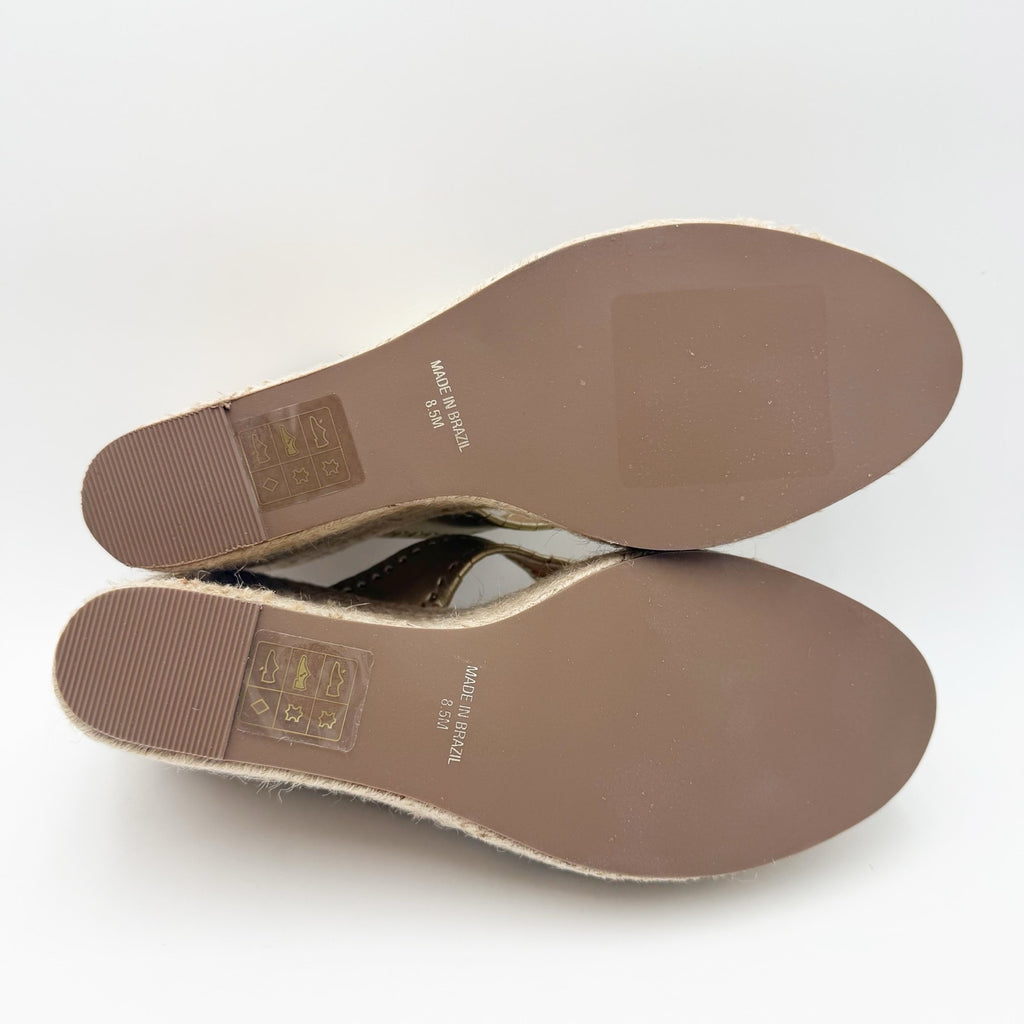 Jack Rogers Womens Rowan Espadrille Sandals Size 8.5 Platinum Gold Leather NWOB