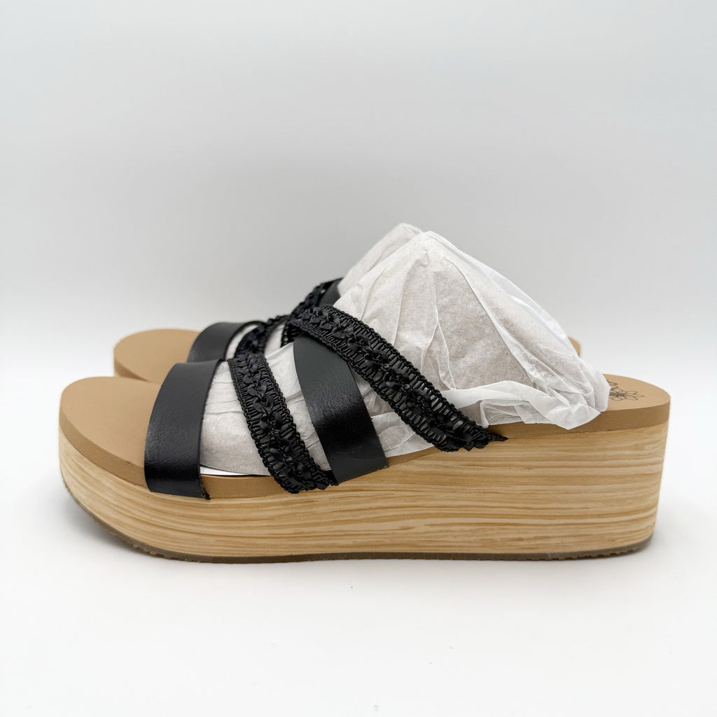 Skechers Womens Summers Wedge Sandals Size 9 EU 39 Black Slip On NIB