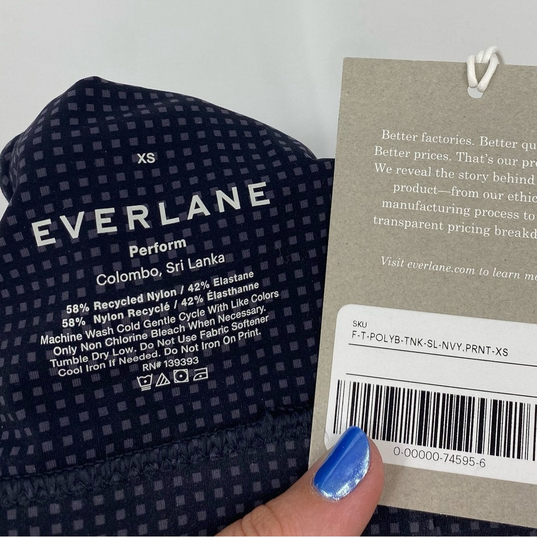 Everlane Womens The Perform Sports Bra XS Black Grey Micro Print Scoop Neck NWT