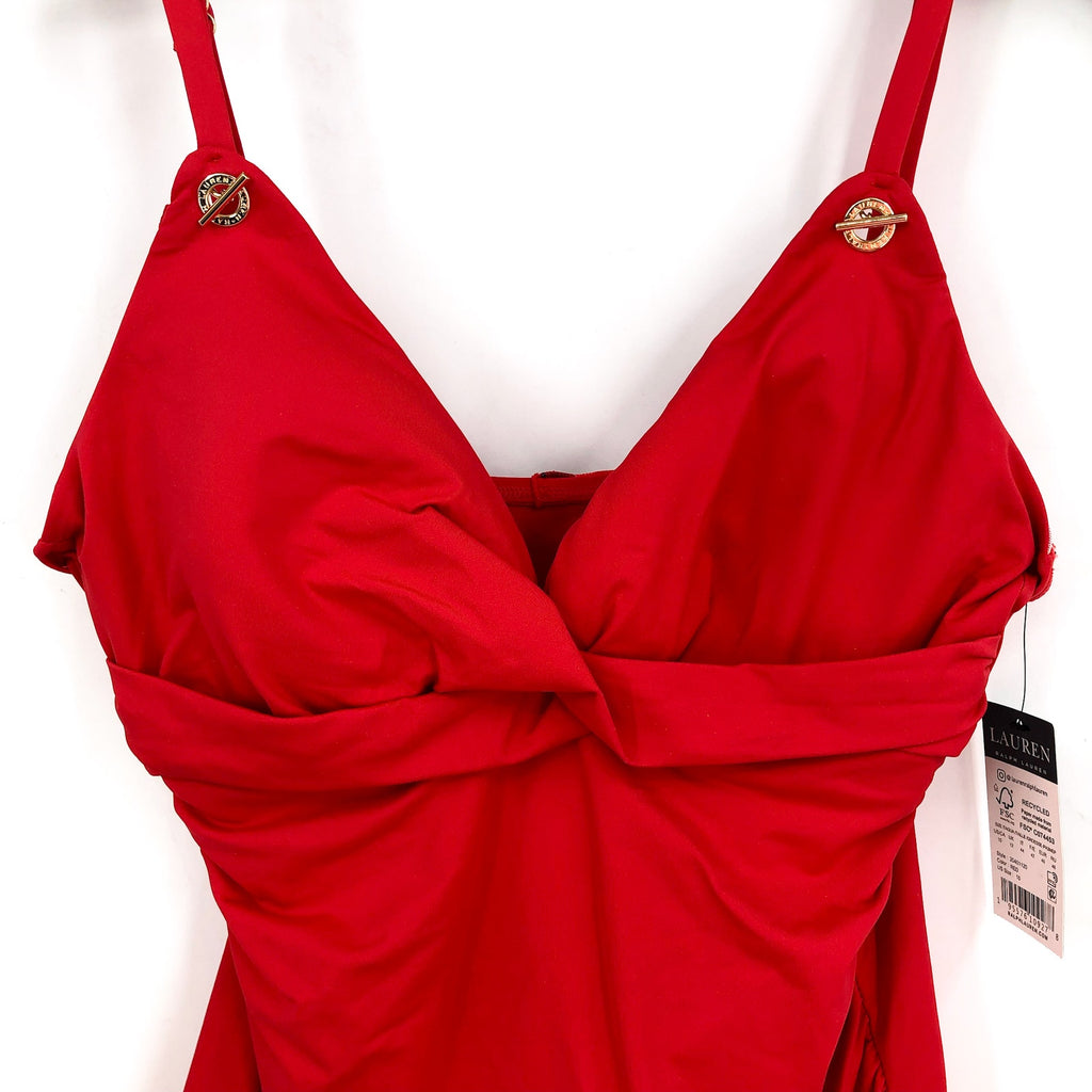 LAUREN RALPH LAUREN Toggle Underwire Tankini Size 10 Red Beach Club Solids NWT