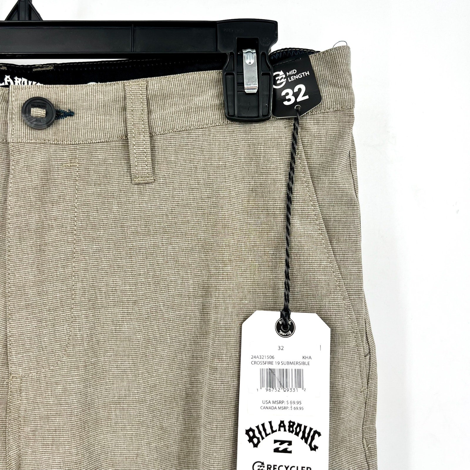 BILLABONG Men's Crossfire 19 Submersible Shorts Size 32 Khaki Flat Front NWT