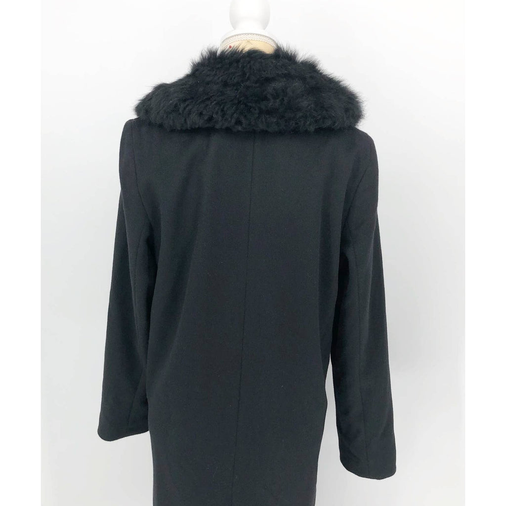 Sofia Cashmere Women Long Full Length Coat 6 Black Fur Collar Wool Cashmere NWOT