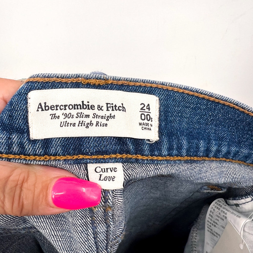 ABERCROMBIE & FITCH Womens 90s Slim Straight Jeans SIZE 24 US 00 Dark Marble NWT
