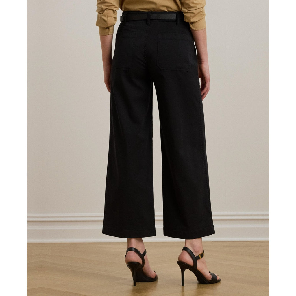 LAUREN RALPH LAUREN Womens Wide Leg Cropped Pants Size 2 Black Stretch Chino NWT